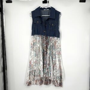 Origami Denim White Lace Vest Cardigan Duster Boho Western Fairy Women Size S/M